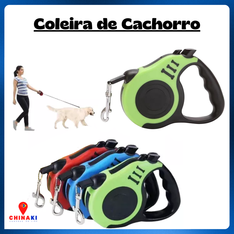 Coleira Guia Retrátil 3/5 Metros Pets Cachorro Cães Gatos Resistente Com Trava ☑️