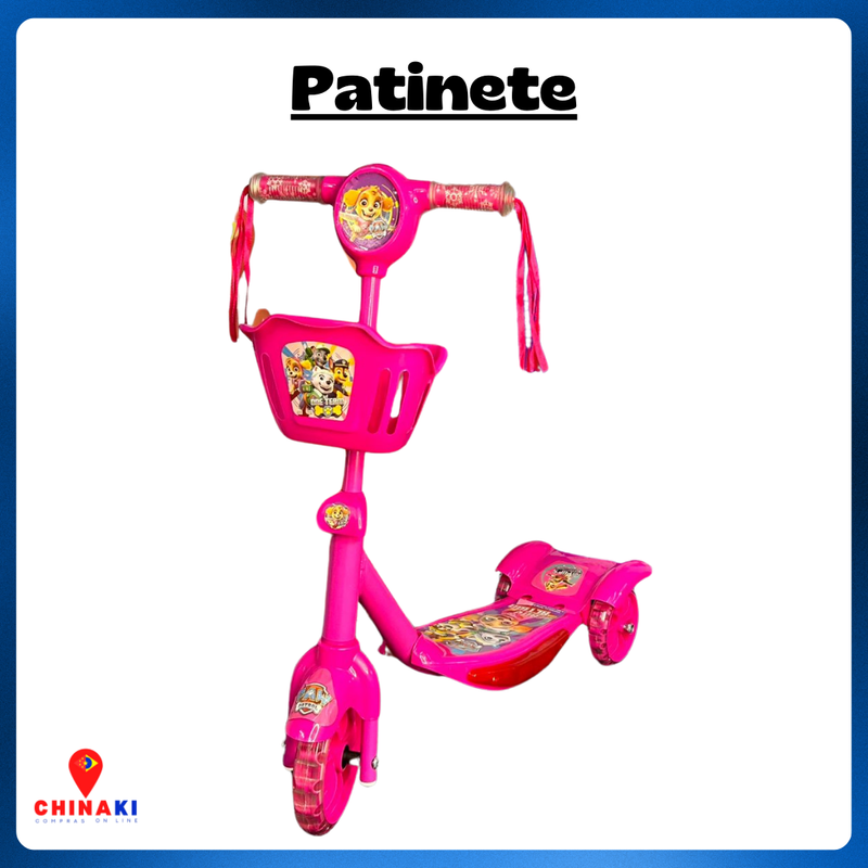 Patinete Infantil 3 RODAS Luz E Musica Cesta Patrulha Canina Rosa ☑️