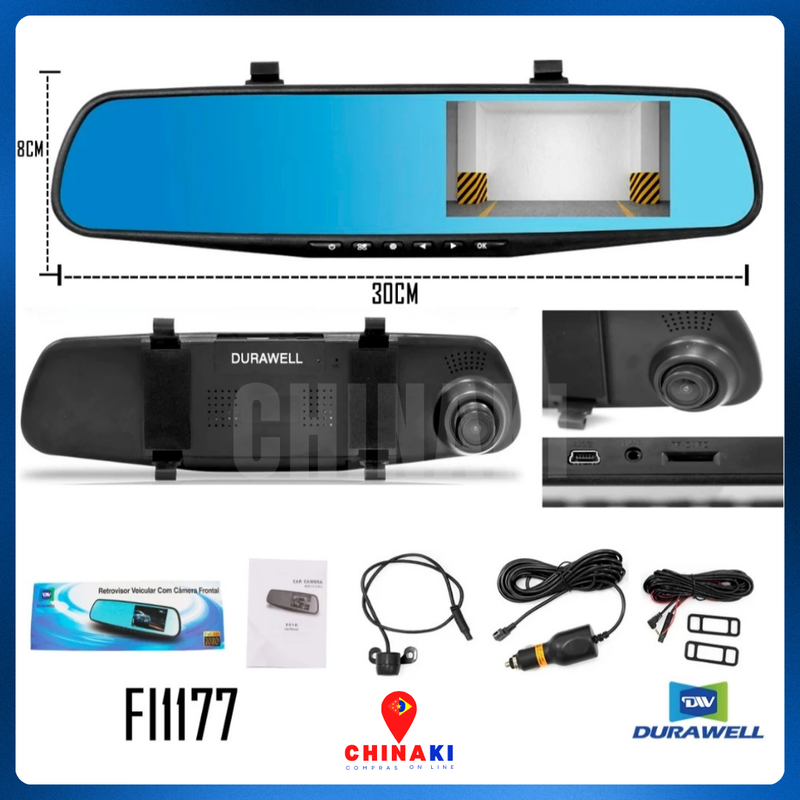 Retrovisor Com Câmeras Ré E Frontal - Dash Cam - Câmera Profissional 32GB HD 1080P ☑️