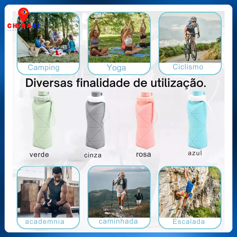 Garrafa Dobrável Premium de Silicone – Sua Companheira Ideal para Hidratação em Movimento! ☑️