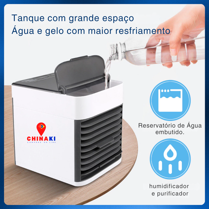 Mantenha-se Fresco e Confortável com o Mini Ar-Condicionado Portátil 3 em 1 – Climatizador, Purificador e Umidificador de Ar! ☑️