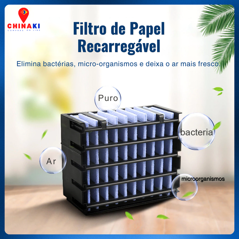 Mantenha-se Fresco e Confortável com o Mini Ar-Condicionado Portátil 3 em 1 – Climatizador, Purificador e Umidificador de Ar! ☑️