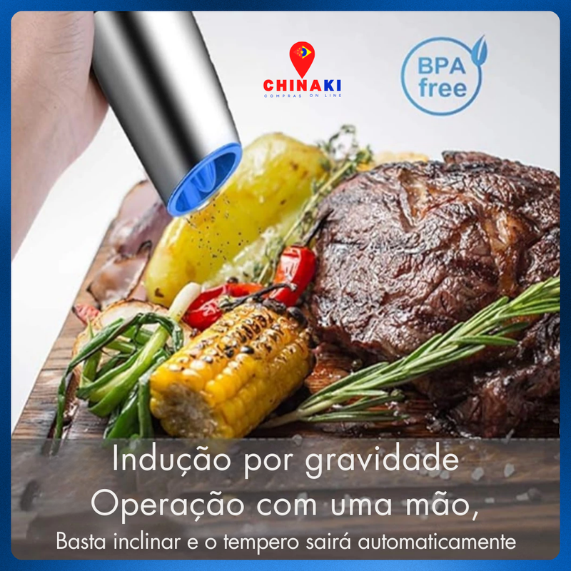 ✨ Transforme sua cozinha em um verdadeiro show de sabores com o Conjunto de Moedores Elétricos de Sal e Pimenta! ☑️