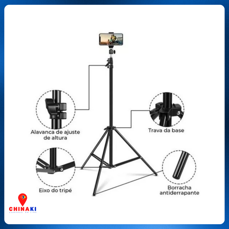 Tripé Profissional Modelo: MY-7139 -  2.1m Webcam Câmera Celular E Ring Light ☑️