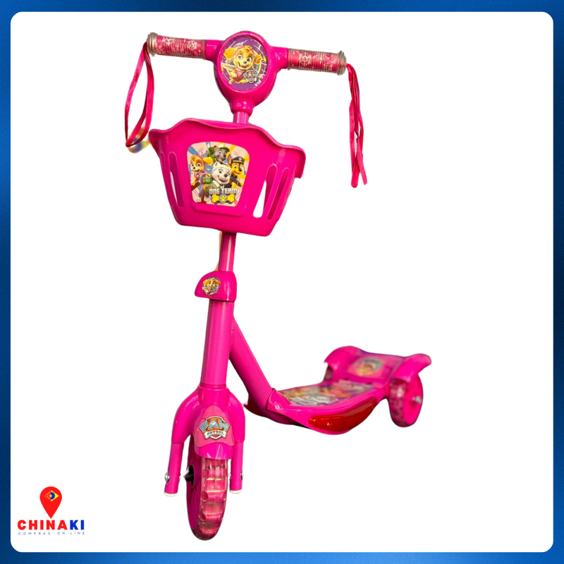 Patinete Infantil 3 RODAS Luz E Musica Cesta Patrulha Canina Rosa ☑️